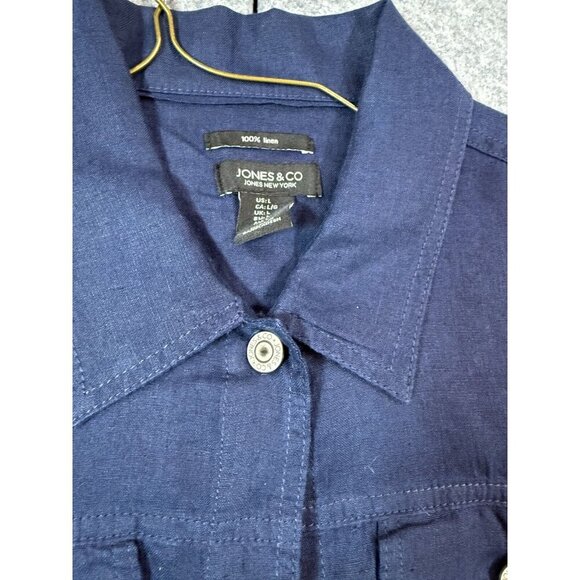 Jones New York Trucker Jacket Women's Large Blue Linen Long Sleeve Button Front - Picture 4 of 8